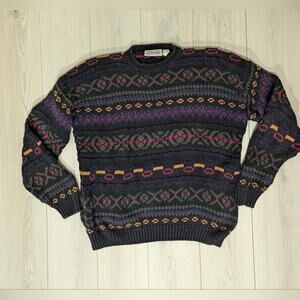VTG Britches outdoor knit colorful cotton sweater size XL purple green holiday